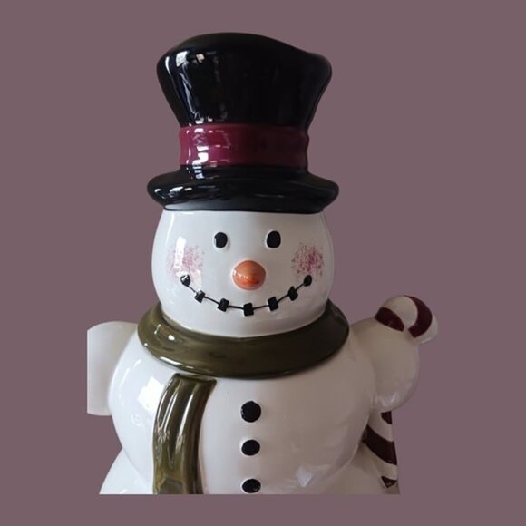Tabletop unlimited snowman cookie jar white black color 14.5tall×8W - Picture 2 of 9